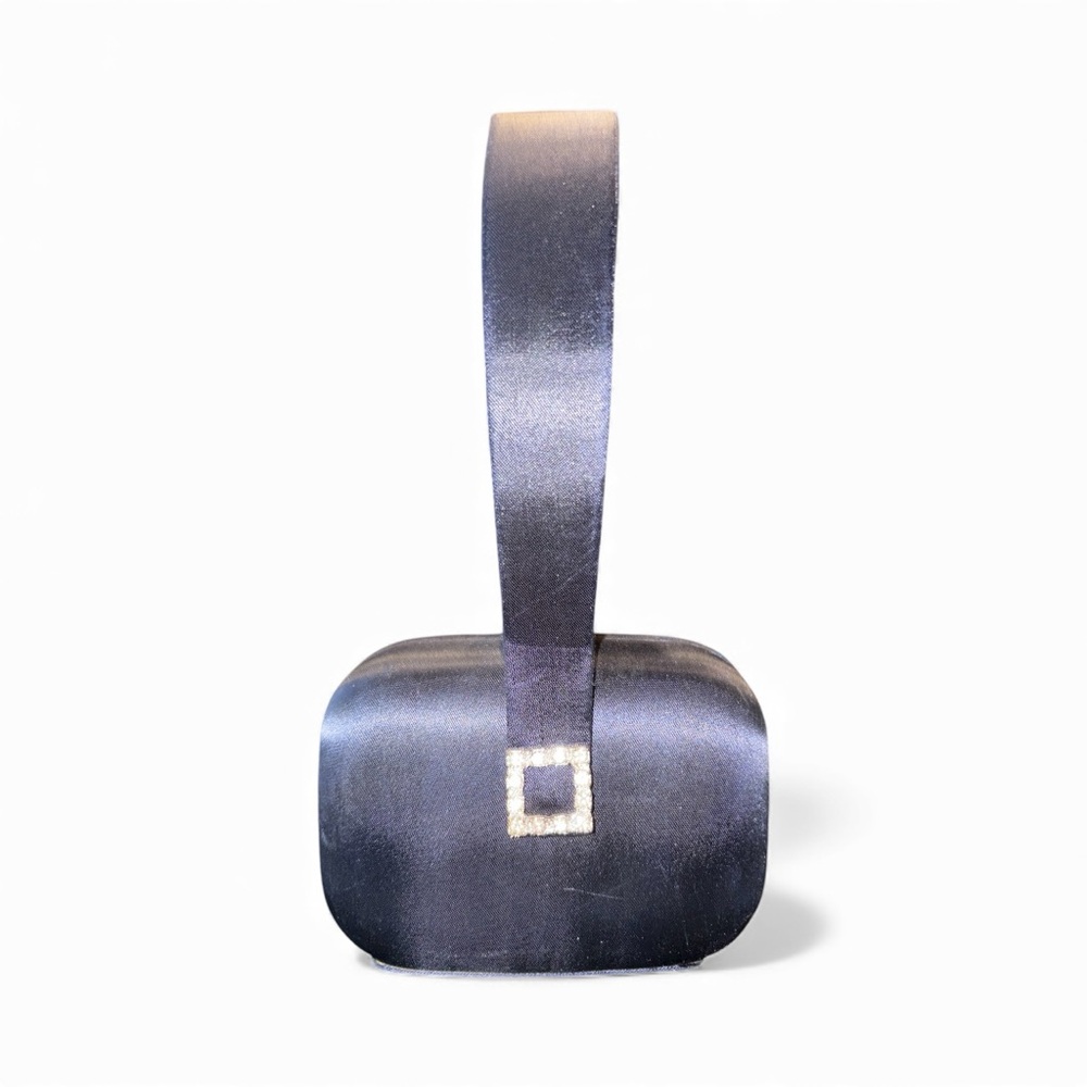 Y & S Vintage Navy Blue Satin Evening Bag Rhinestone Buckle Mini Formal P12